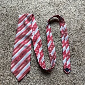 Ermenegildo Zegna Red and White Striped Silk Tie